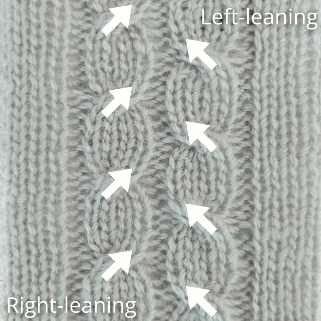 Close up view of leaf-leaning and right-leaning cables with directional arrows