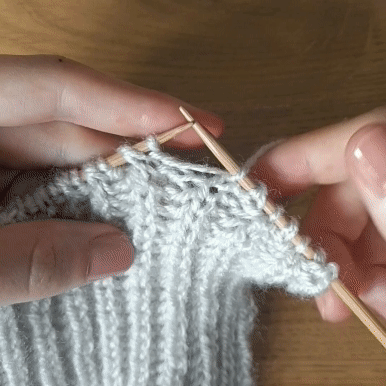 A gif showing how to knit the brioche stitch