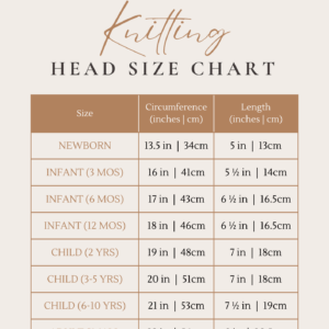 A cropped view of the knit hat size chart