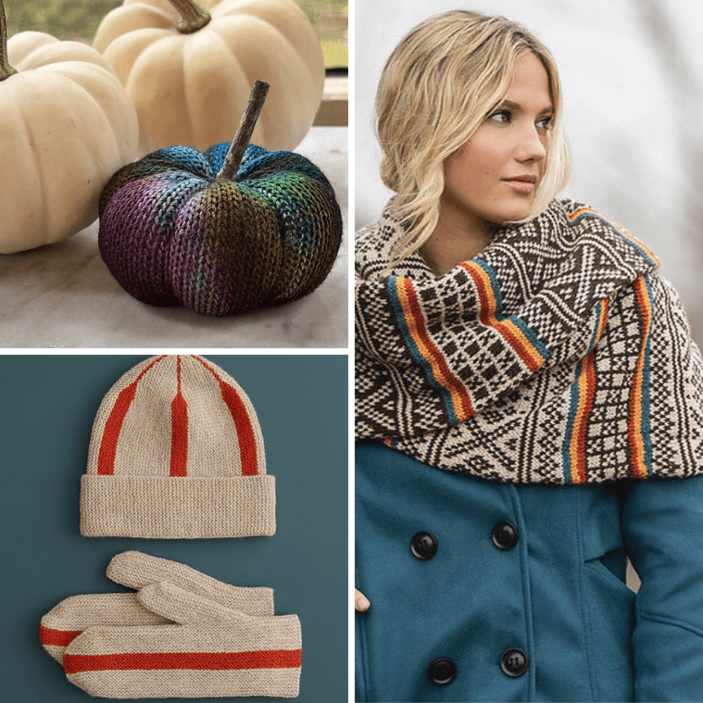 10 Fall knitting patterns - a collage showcasing 3 of the selected patterns (2023)